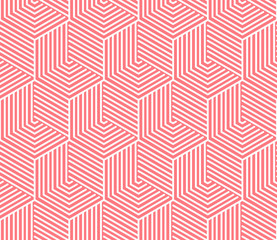 Abstract geometric pattern with stripes, lines. Seamless vector background. White and pink ornament. Simple lattice graphic design
