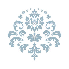 Damask graphic ornament. Floral design element. Blue vector pattern