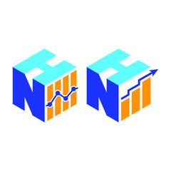 Cubic font N H with financial logo sign symbol, Vector isometric alphabet