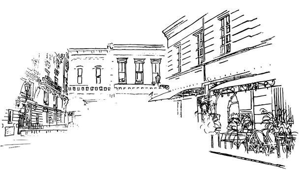 Fototapeta street sketch made in pencil.flat black and white design.