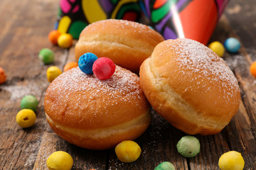 donut and carnival decoration, confetti