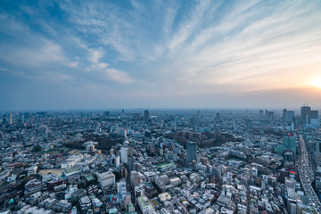 Fototapeta premium Asia Business concept for real estate and corporate construction - panoramic modern city skyline bird eye aerial view of tokyo tower and vivid blue sky in Roppongi Hill, Tokyo, Japan
