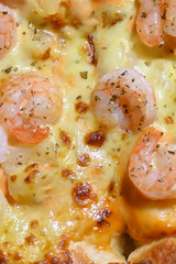 italian pizza cheese with pineapple and shrimp topping sea food