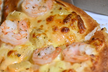 italian pizza cheese with pineapple and shrimp topping sea food
