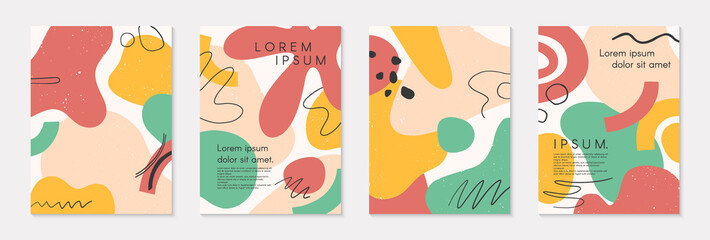 Set of modern colorful vector collages with hand drawn organic shapes and textures.Trendy contemporary design perfect for prints,flyers,banners,brochure,invitations,branding design,covers and more