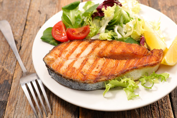grilled salmon steak and salad