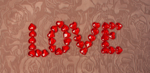 texture of the words love from red heart to