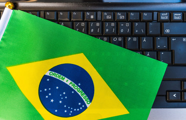 flag of Brazil  on computer, laptop keyboard