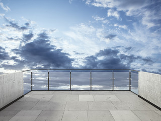 Balcony view of  sky. Landscape. Sunny Day. Terrace with a beautiful view on the sky. Background with beautiful cloud's.