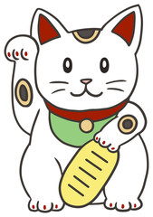 白い招き猫のイラスト_3
