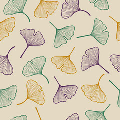 Seamless ginkgo biloba leaf pattern. Hand drawn vector illustration