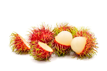 Close up fresh rambutan sweet and delicious fruit isolated on white background.