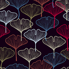 Seamless colorful ginkgo biloba leaf pattern. Textile, fabric, wallpaper design.