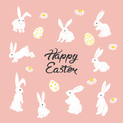 Easter bunny set. Hand drawn rabbits vector illustration.