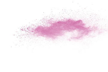 Pink powder explosion on white background. Paint Holi.
