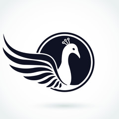 silhouette winged peacock bird logo