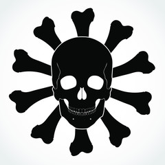 silhouette skull with bones circle