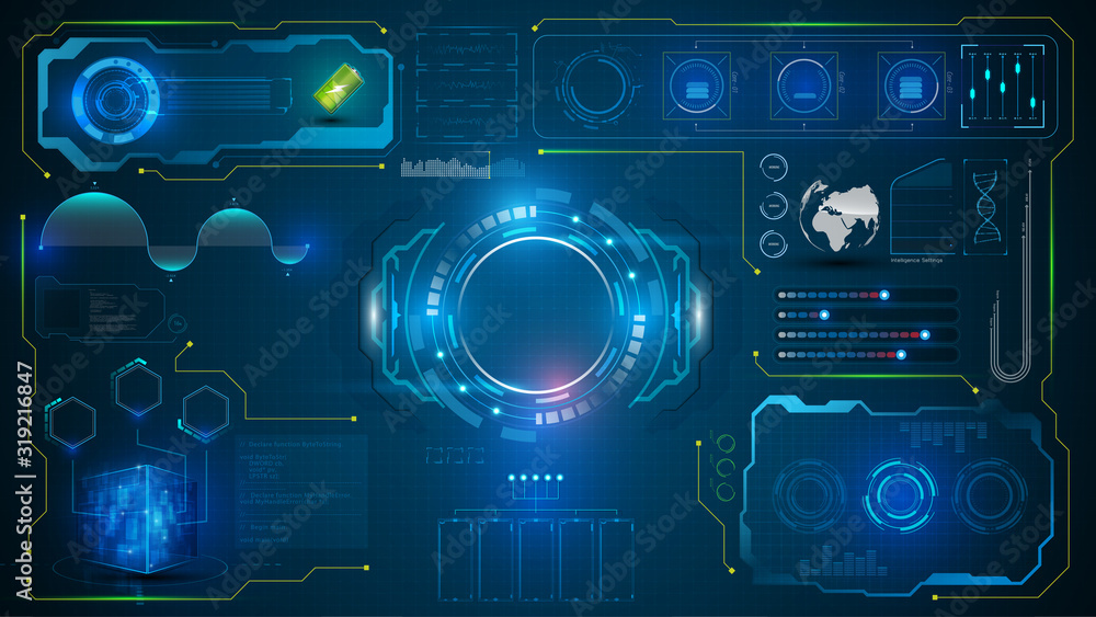 Poster ui hud system virtual artificial intelligence futuristic screen technology innovation design concept