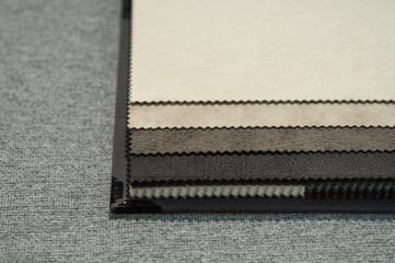 Upholstery fabric samples. Fabric for a furniture upholstery. Textile industry background