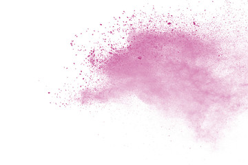 Fototapeta na wymiar Pink powder explosion on white background. Paint Holi.