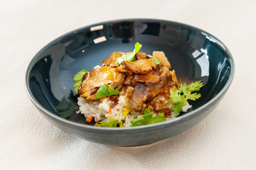 Vietnamese style caramel pork with rice and vegetable