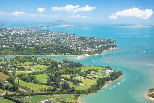 Aerial view of Auckland's east coast