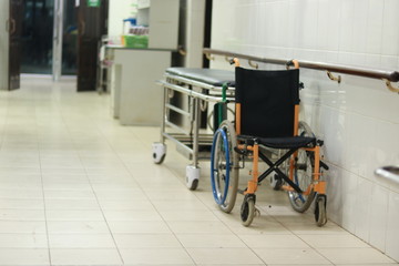 wheelchair and beds in the hospital