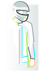 rennfahrer mit helm vor rennen