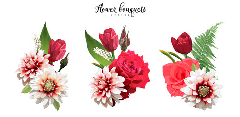 Bouquet of roses and chrysanthemum, watercolor, can be used as greeting card, invitation card for wedding, birthday and other holiday and  summer background. Vector illustration.