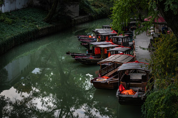 Fototapeta na wymiar Boats in a river in Wuyuan China