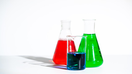 flasks and test tubes in a chemistry lab
