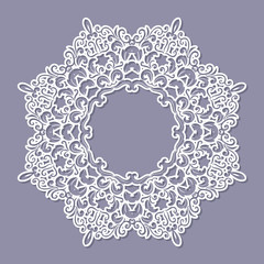 Lacy doily frame. Filligree paper cut out template. Vector