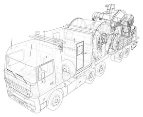 Coil Tubing. Wire-frame line isolated on white. Vector rendering of 3d.