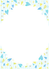 ブルーのハートとストライプの背景素材（長方形 A4比率）