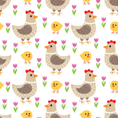 Cute cartoon hen and chicken