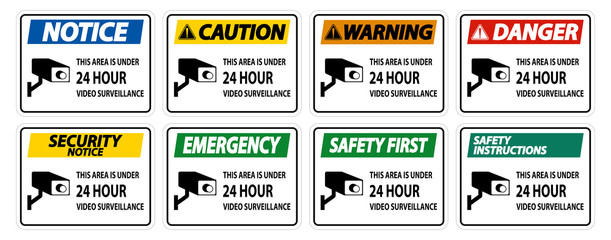 This Area Is Under 24 hour Video Surveillance Symbol Sign Isolated on White Background,Vector Illustration