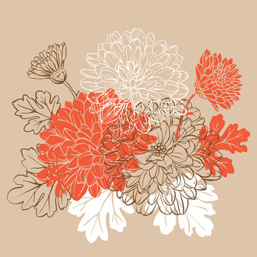 orange and white chrysanthemums on beige background clip art preview