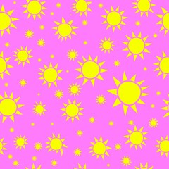 Yellow sun on a pink background, seamless pattern texture for vector design