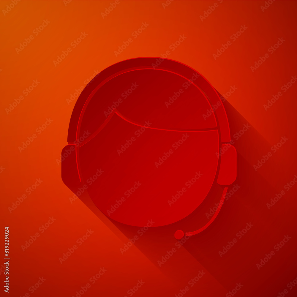 Poster paper cut man with a headset icon isolated on red background. support operator in touch. concept for