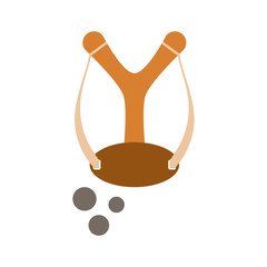 Wooden slingshot for throwing a stone in flat style.Vector illustration.