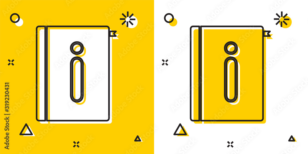 Poster black user manual icon isolated on yellow and white background. user guide book. instruction sign. r