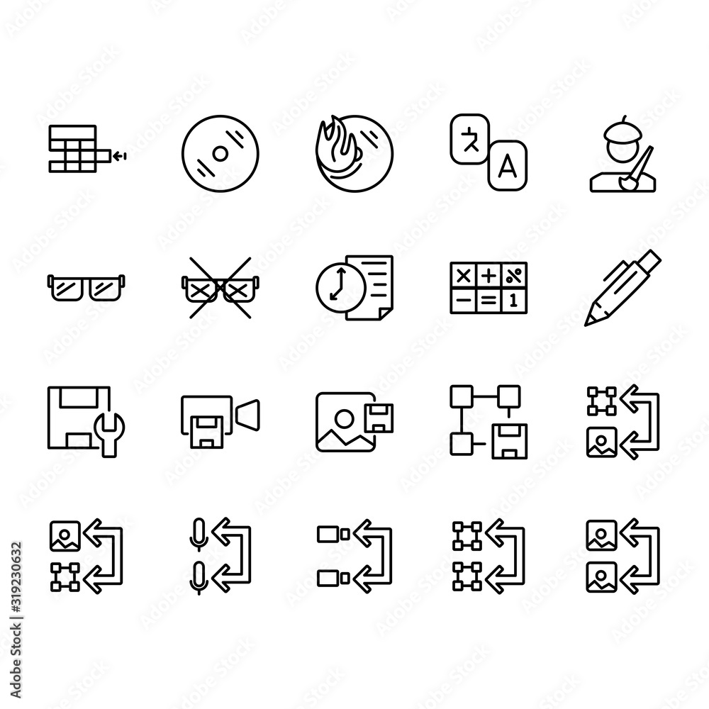 Poster application icon set design line style part 7. perfect for application, web, logo and presentation t