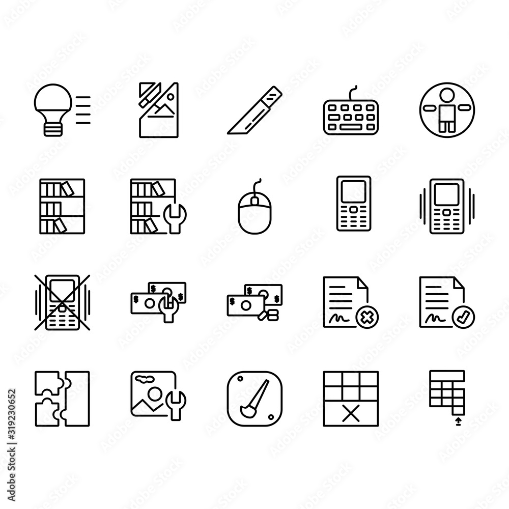 Poster application icon set design line style part 8. perfect for application, web, logo and presentation t