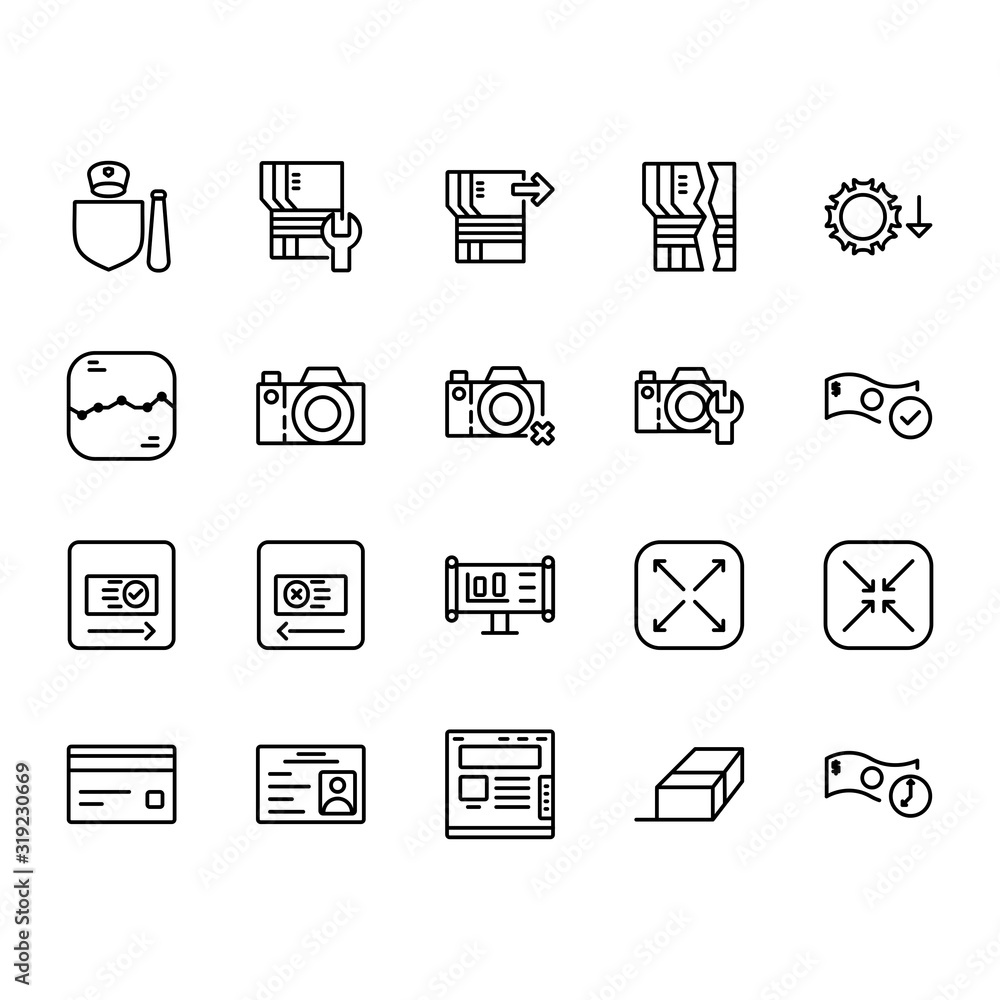 Poster application icon set design line style part 9. perfect for application, web, logo and presentation t