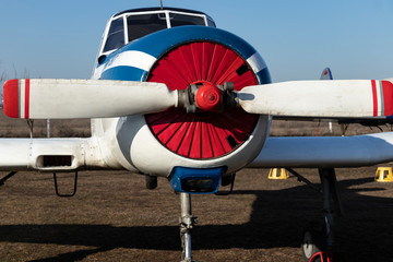 Old airplanes. Green and blue corncob. Sports plane of the 19th century. Until now they fly. Touch...