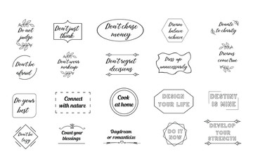 Set of 20 vector Motivation Inspiring Quotes. Ready to post in social media, brochure, magazine