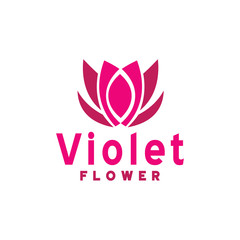 Flower logo design vector template with flat violet color Concept style. Rose Symbol and lotus icon for jewelry, fashion, boutique, hotel, salon, Company And Business.