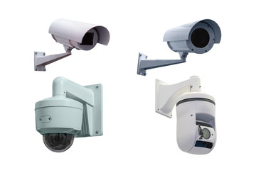 four  modern video cameras to track the situation at the object on a white background