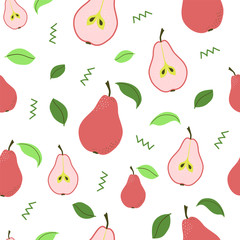 Sweet pear seamless pattern. Vector individual elements on white background.