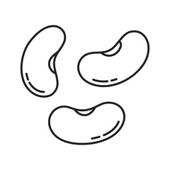 Set of three beans icon. Linear logo for design of bean products. Black simple illustration. Contour isolated vector image on white background. Symbol for jelly sweets